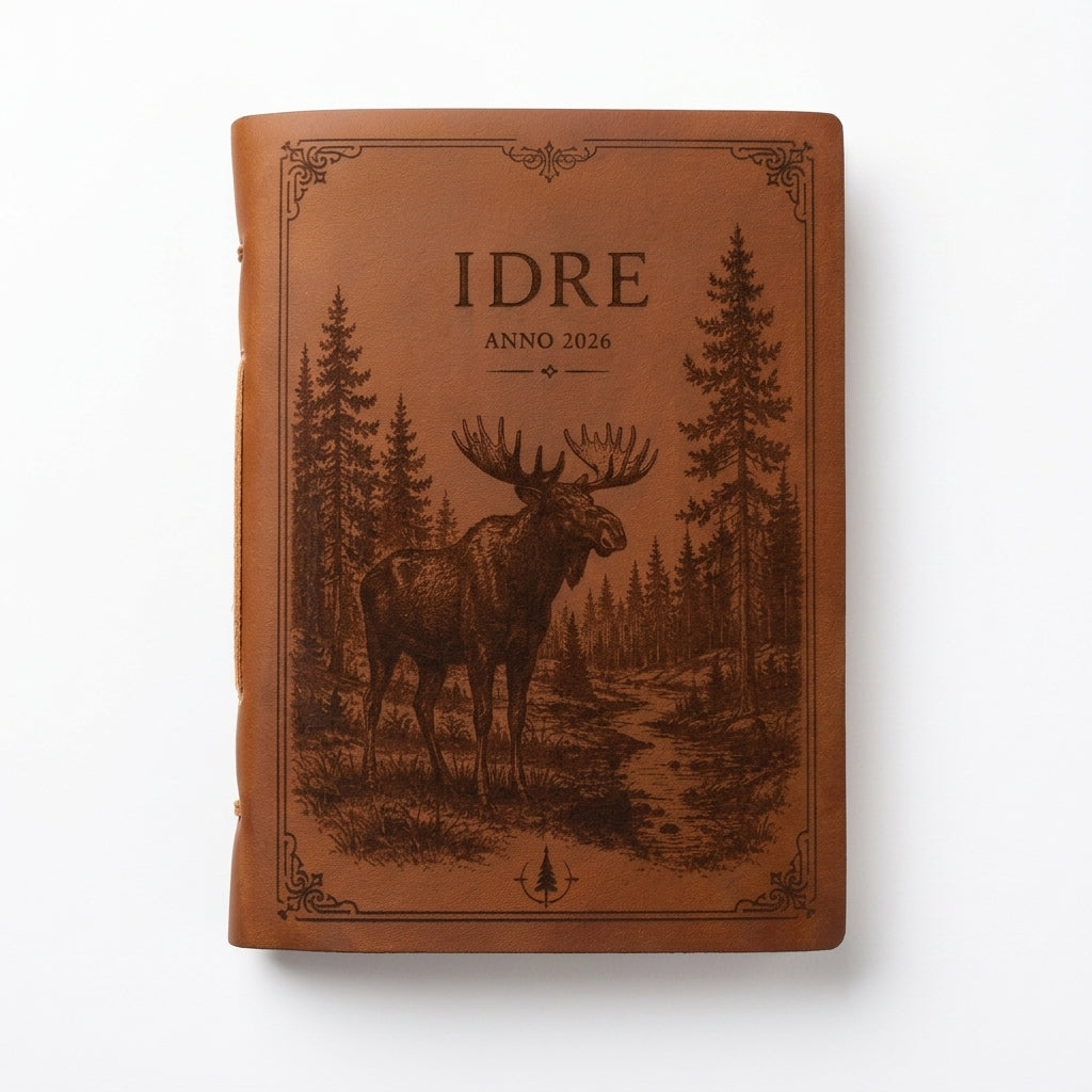 Bok med läderpärm - graverad med Idre-motiv